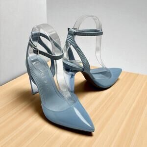 Gianni Bini Powder Blue Vinyl Ankle Strap Lucite Heels Women's Size US 7M